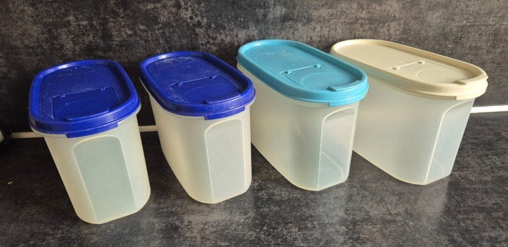 Tupperware Ruimtemaker hoog model 1,1L Blauw of Wit deksel, Ophalen of Verzenden, Zo goed als nieuw, Blauw