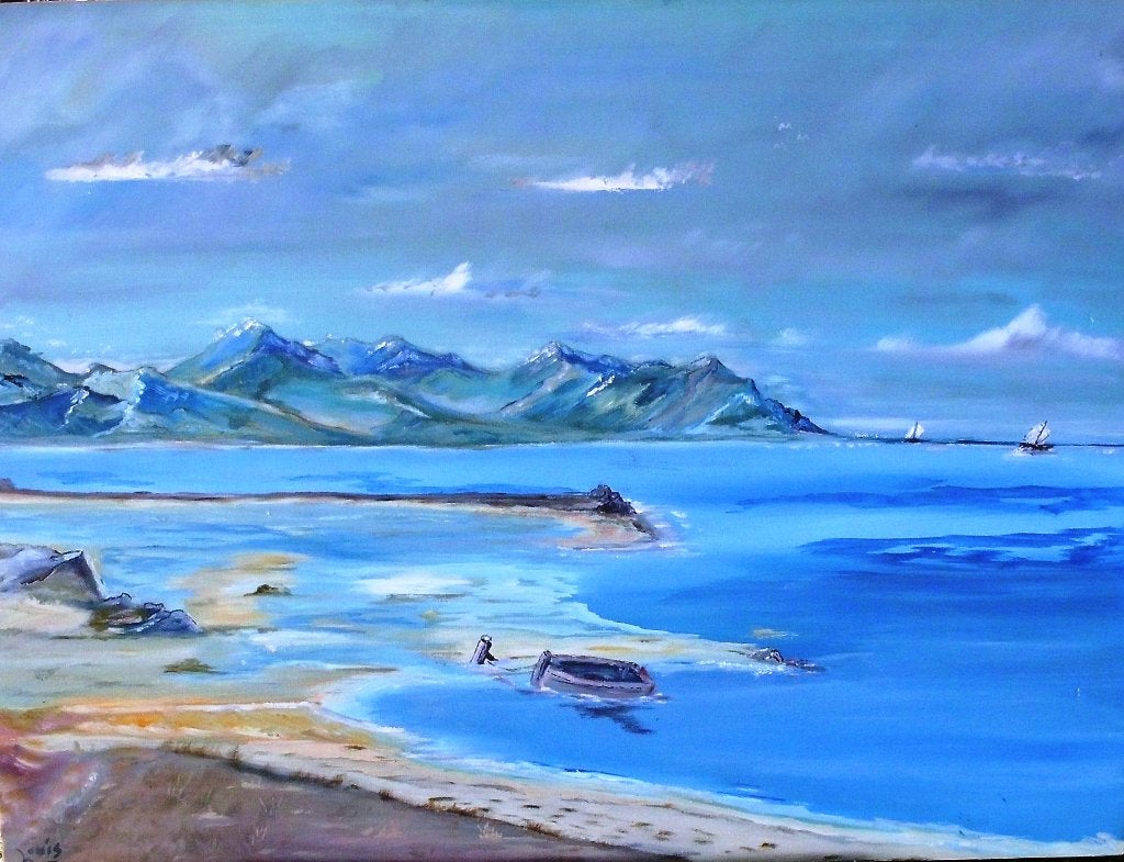 Tropisch eiland ., Doek, Ophalen of Verzenden, Klassiek, Gesigneerd