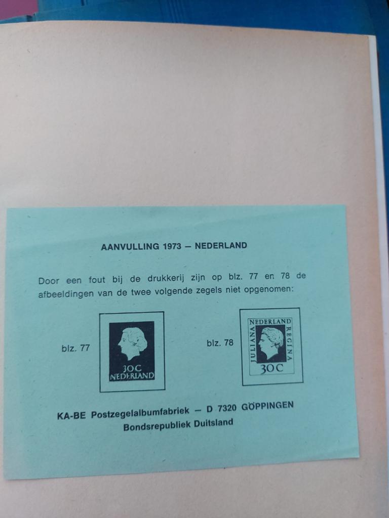 KA-BE Aanvulling 1973 Nederland - Postzegelalbumfabriek, Postzegels en Munten, Ophalen of Verzenden