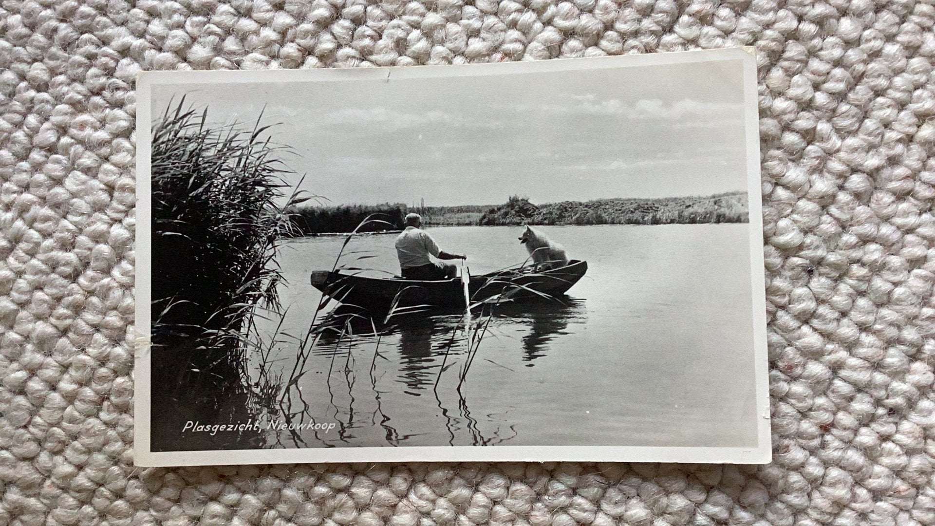 Ansichtkaart Nieuwkoop Plasgezicht Mannen in boot 1954. 987, Ophalen of Verzenden, 1940 tot 1960, Gelopen, Zuid-Holland