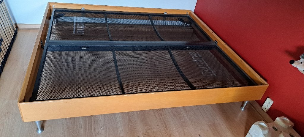 Auping 2x Spiraalbodem 90 bij 196 cm incl. houten ombouw, Huis en Inrichting, Slaapkamer | Bedden, Ophalen, 90 cm, Zwart, Tweepersoons