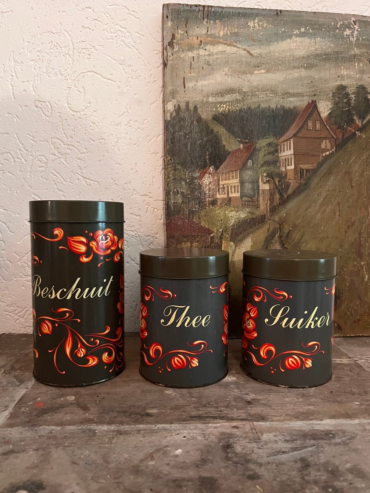 Blik blikken beschuit suiker thee retro vintage brocante oud, Ophalen of Verzenden, Zo goed als nieuw, Overige