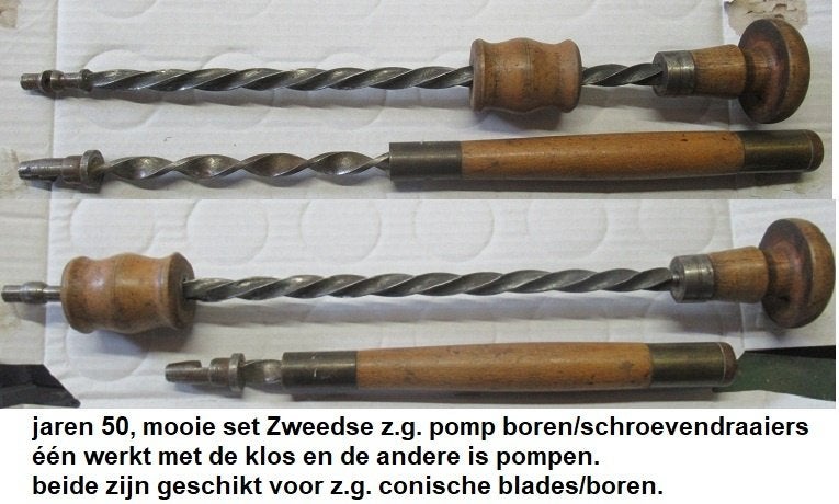 set pomp handsboren/schroevendraaiers, Zweden jaren 50, Ophalen of Verzenden, Gebruikt