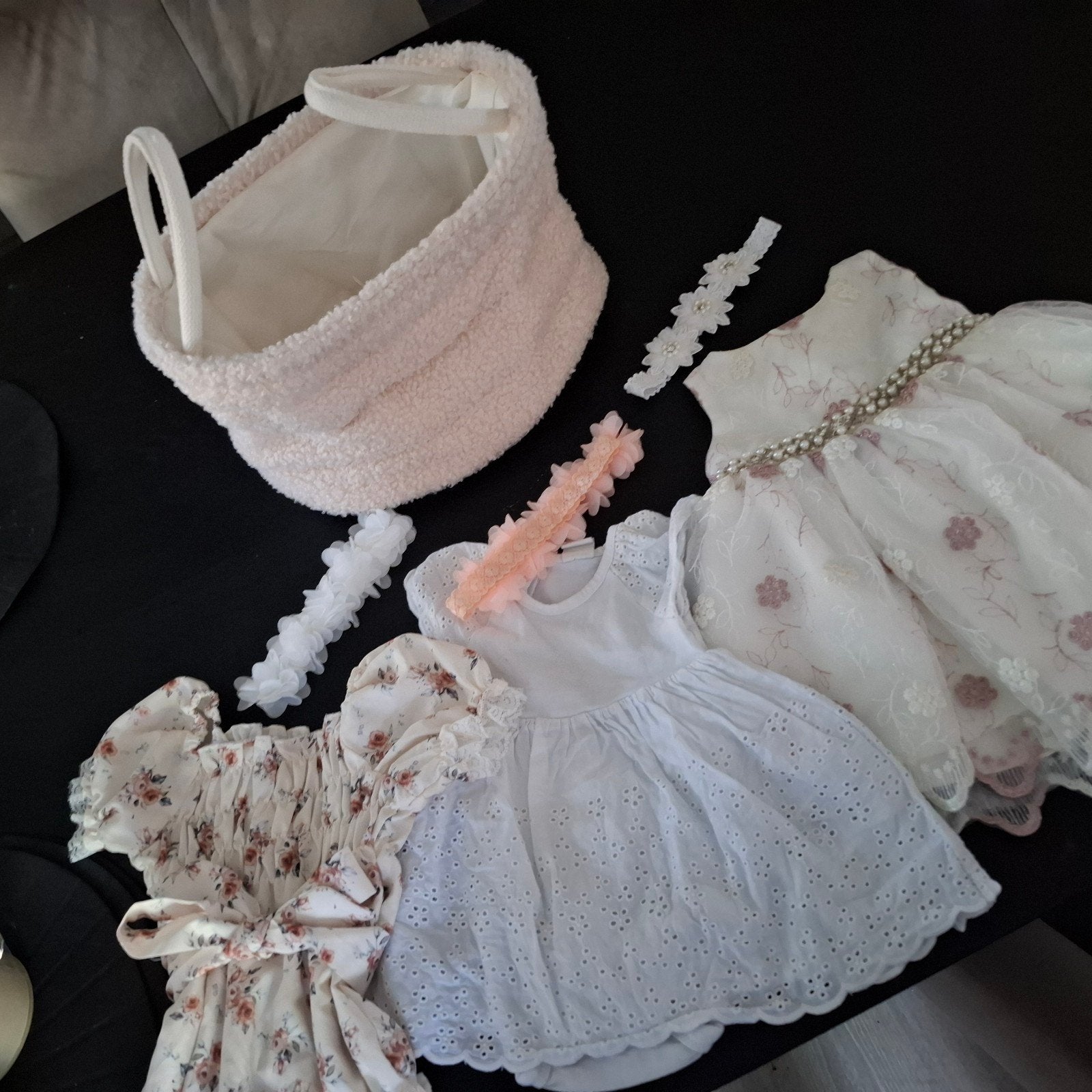 Kraamcadeau, set baby jurkjes maat 62 schattig mandje, Ophalen of Verzenden, Nieuw, Meisje, Jurkje of Rokje