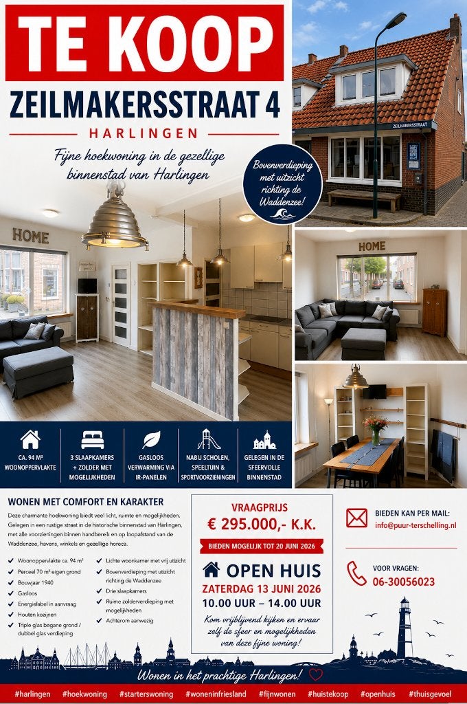 huis te koop Harlingen, Huizen en Kamers, Huizen te koop, Tot 200 m², 94 m², Hoekwoning, Verkoop zonder makelaar