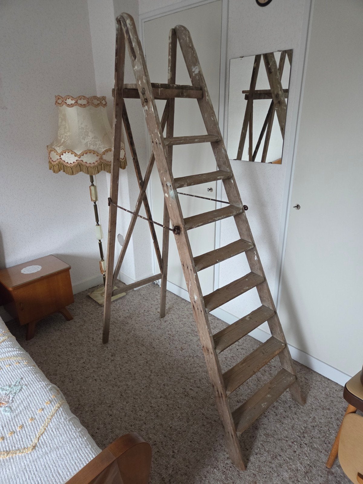 Brocante houten schilderstrap, trap ladder, Ophalen