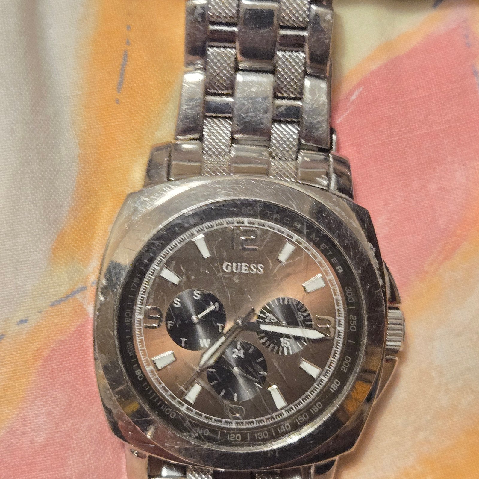 Guess stalen polshorloge, gebruikt, Sieraden, Tassen en Uiterlijk, Horloges | Heren, Ophalen of Verzenden