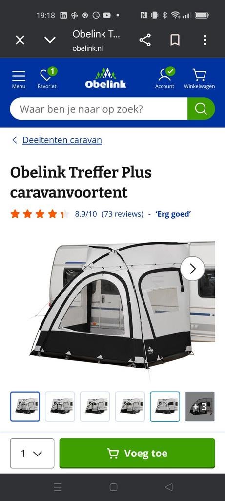 Obelink Treffer plus caravan voortent, Caravans en Kamperen, Ophalen of Verzenden
