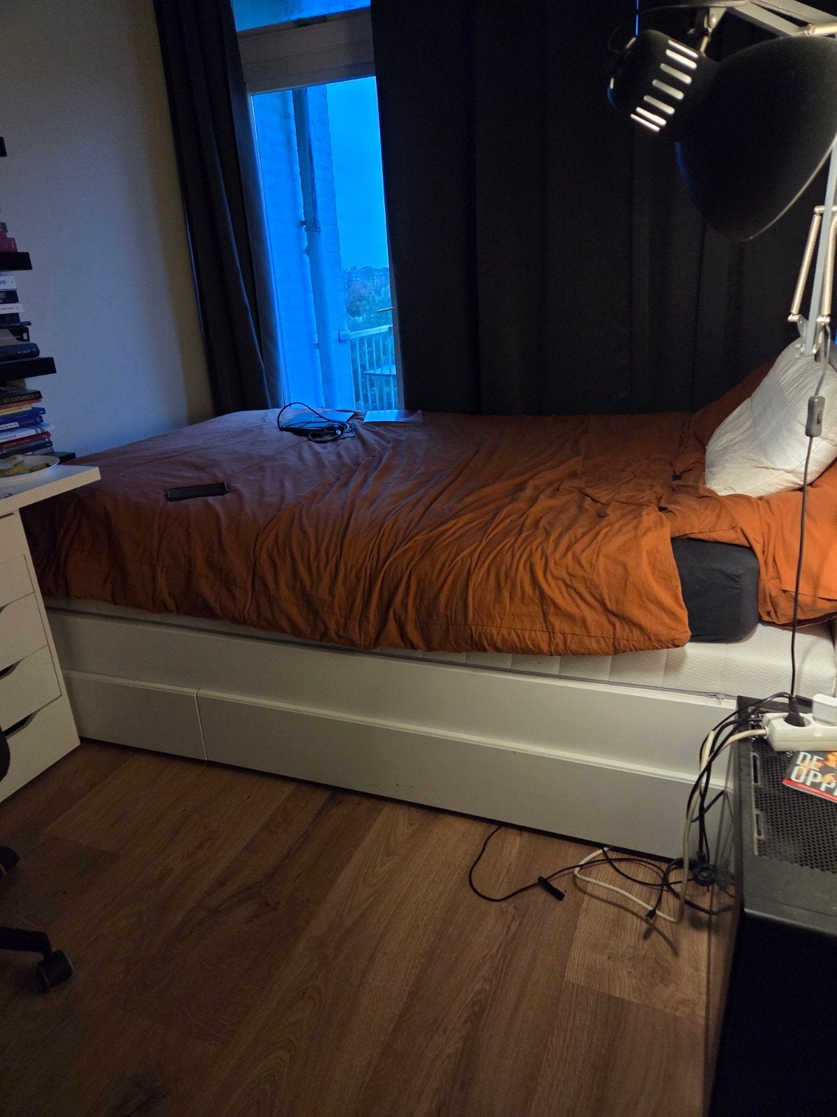 Wit ikea tweepersoonsbed met hoofdbord en opbergruimte, Ophalen, Gebruikt, Modern, functioneel, Wit