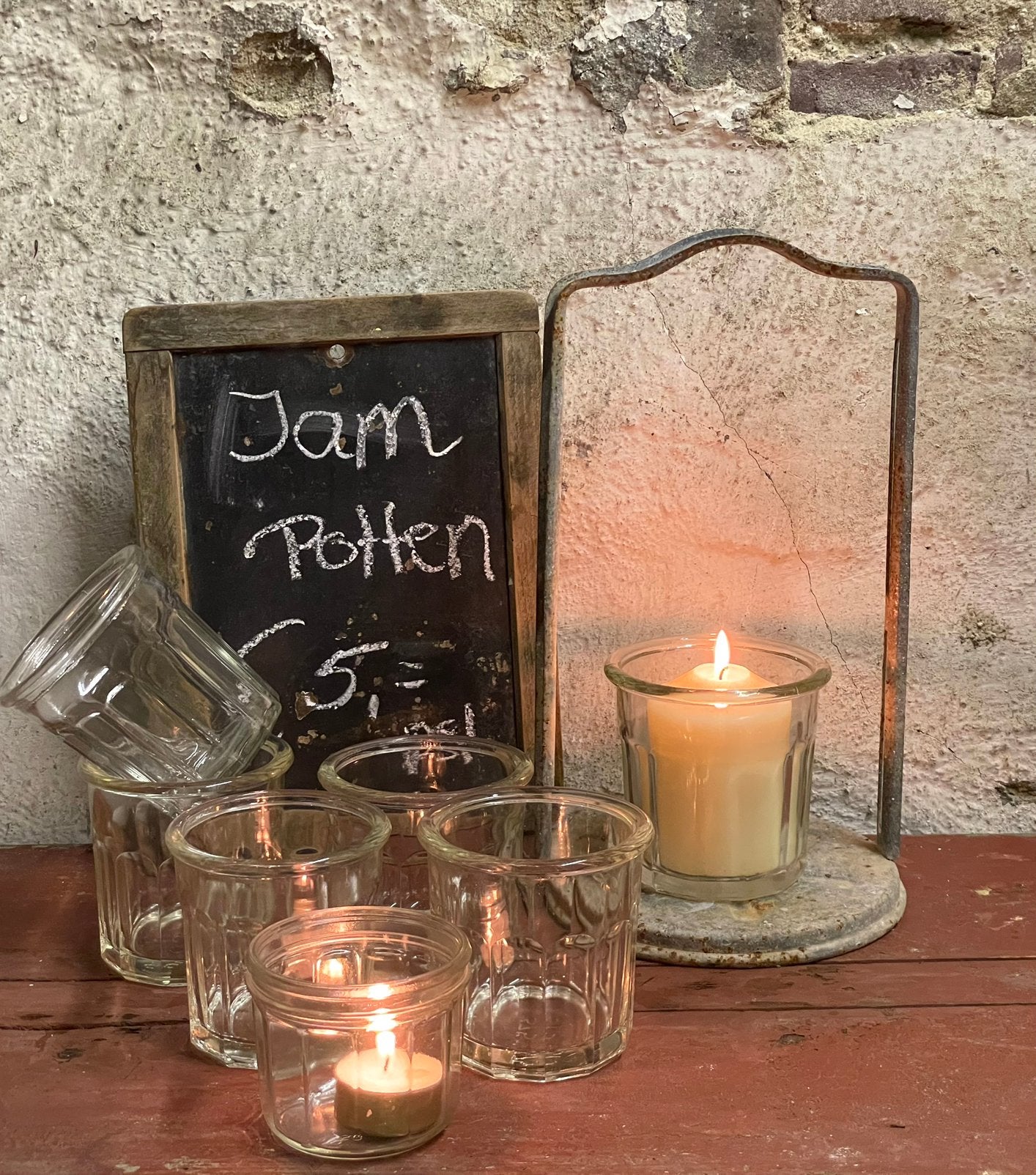 Brocante oude Franse glazen jampotten / jampot, Ophalen of Verzenden