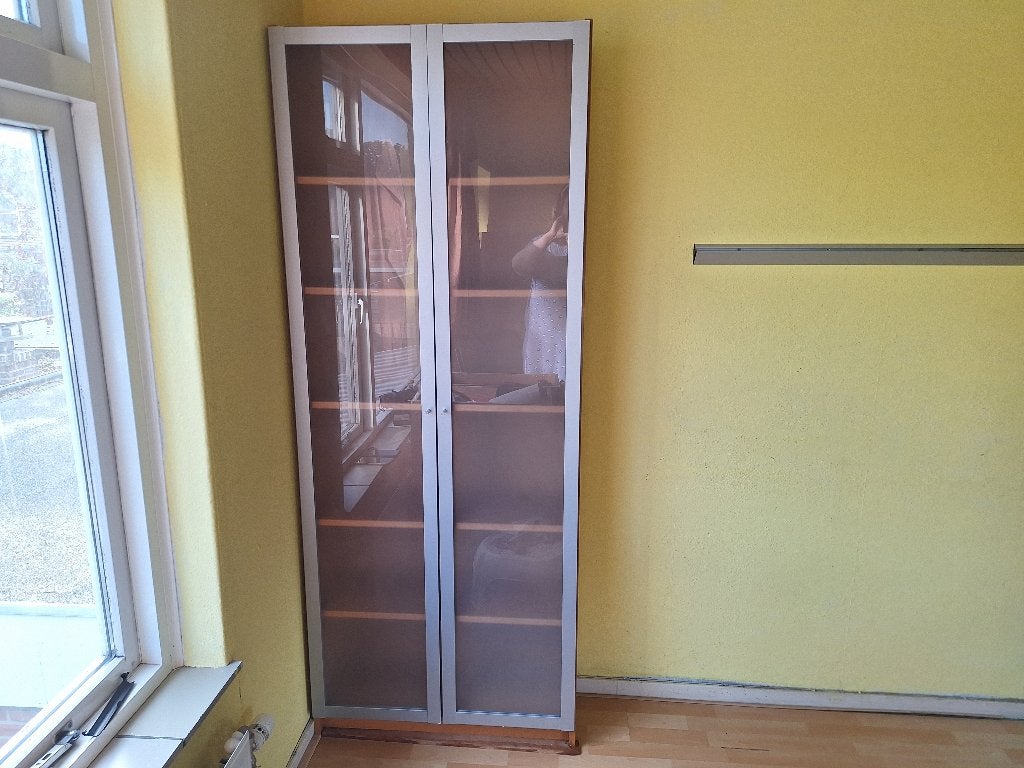 Ikea Billy Kast met grijze openslaande glazen deuren, Ophalen, Met deur(en), 200 cm of meer, 50 tot 100 cm