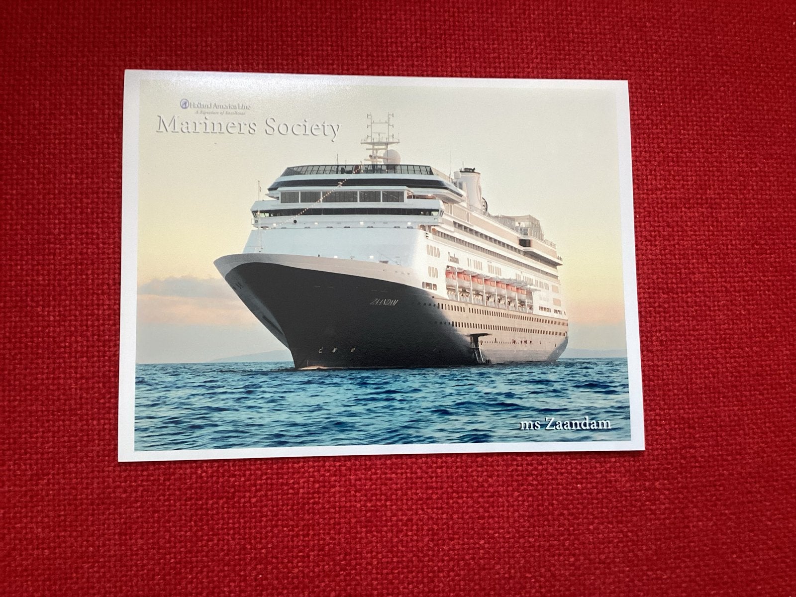 Holland America Line ms Zaandam Mariners Society foto, Ophalen of Verzenden, Nieuw, Kaart, Foto of Prent