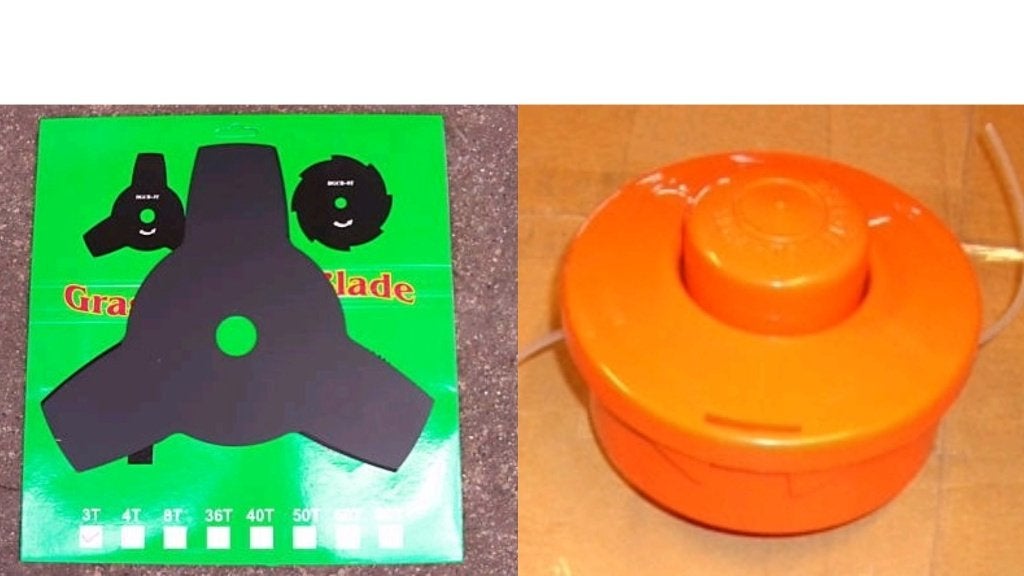 Koopje: set met draadkop en slagmes voor benzine bosmaaier, Ophalen of Verzenden, Nieuw, 10 tot 30 cm, Benzine