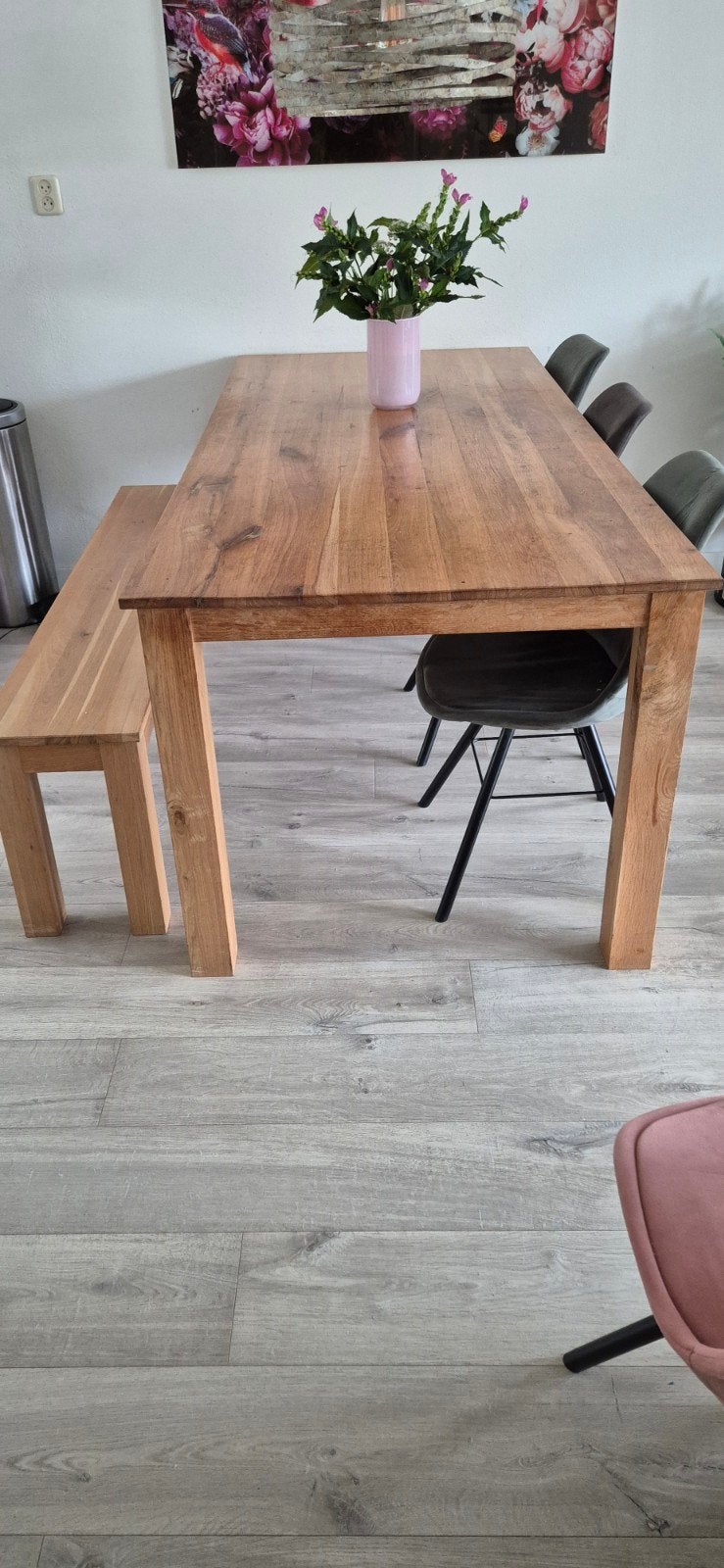 houten eettafel met bijbehorend houten bankje!, Ophalen, Gebruikt, 200 cm of meer, 50 tot 100 cm