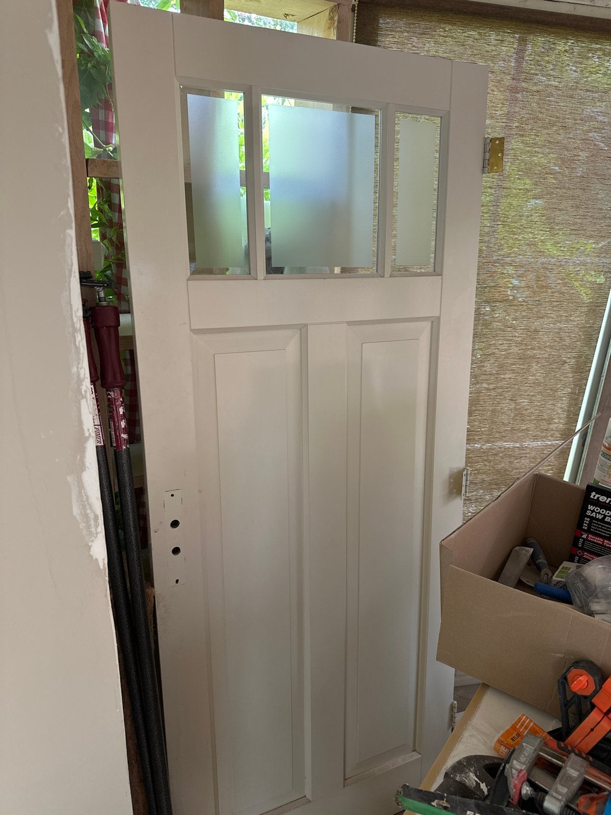 Witte binnendeur met glaspanelen 82,5x200, Ophalen, Gebruikt, 80 tot 100 cm, Binnendeur