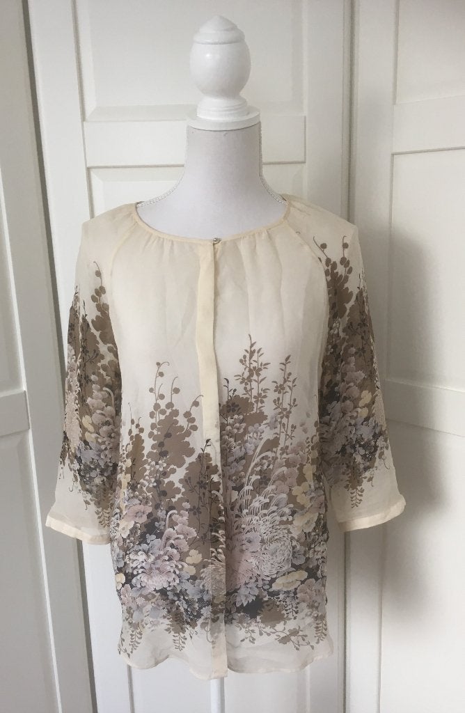 Massimo Dutti zuiver zijde floral blouse top, maat 38 M, Maat 38/40 (M), Massimo Dutti, Wit, Ophalen of Verzenden