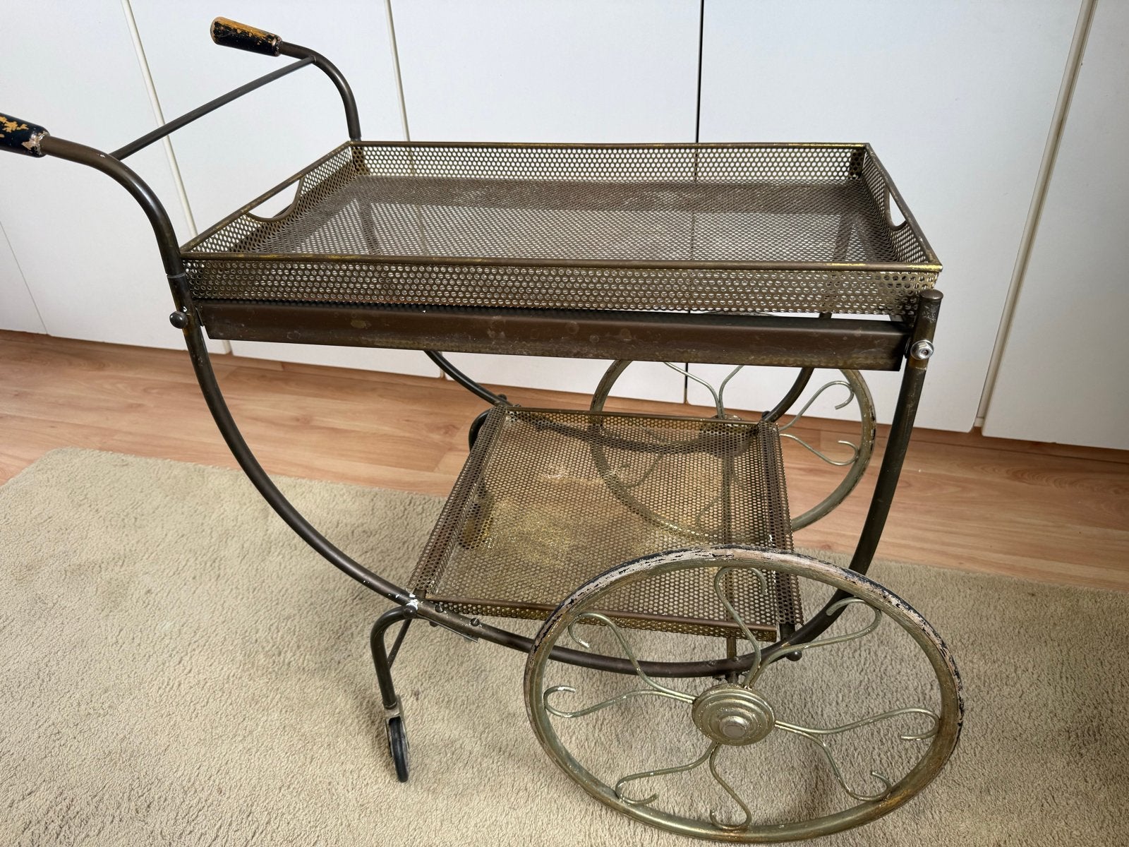 Vintage gouden serveerwagen/theewagen met wielen, Ophalen