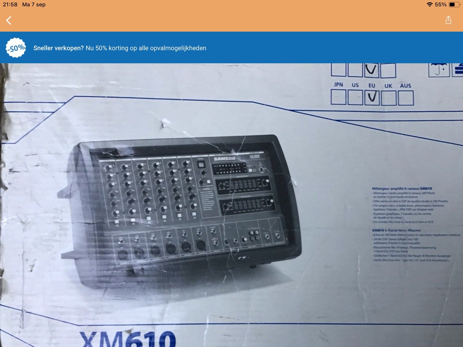 Samson XM610 600W Powered Mixer - 10 kanalen, Muziek en Instrumenten, Mengpanelen, Ophalen, Gebruikt, 10 tot 20 kanalen, Microfooningang