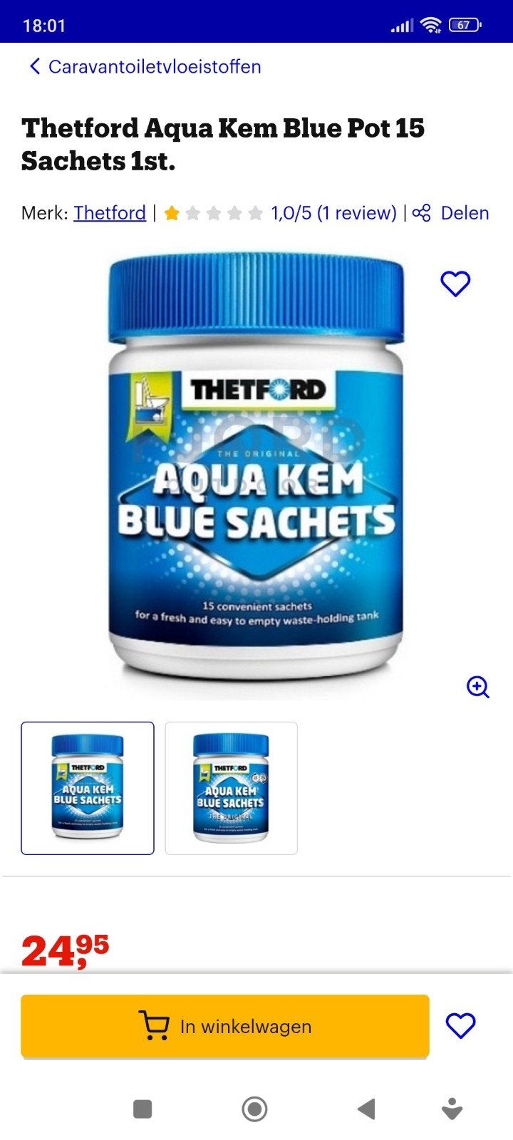Thetford Aqua Kem Blue Sachets 15+3 gratis, Verzenden, Nieuw
