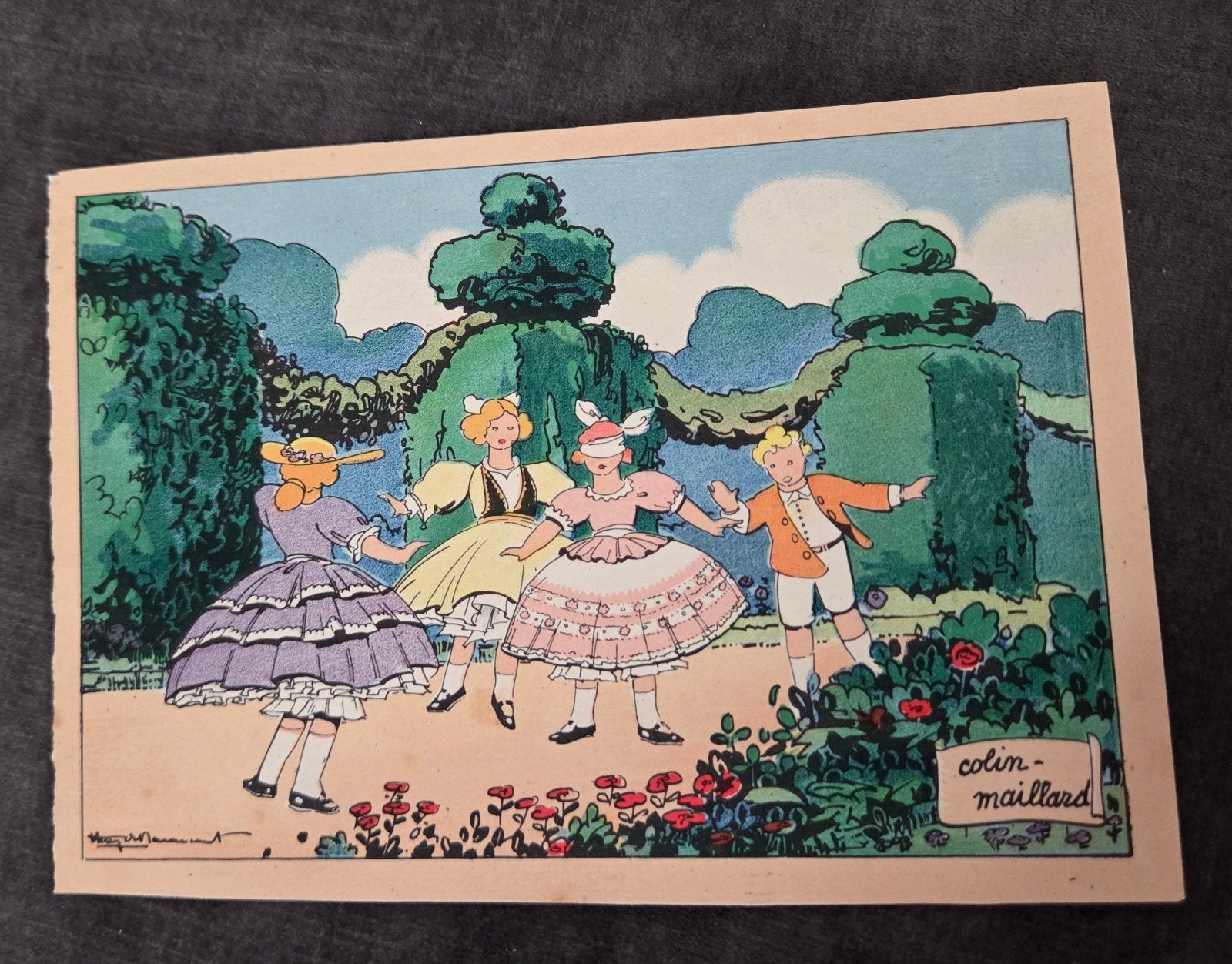 Oude ansichtkaart: Kinderen spelen 'Colin-Maillard', Verzenden, 1920 tot 1940, Ongelopen, Kinderen