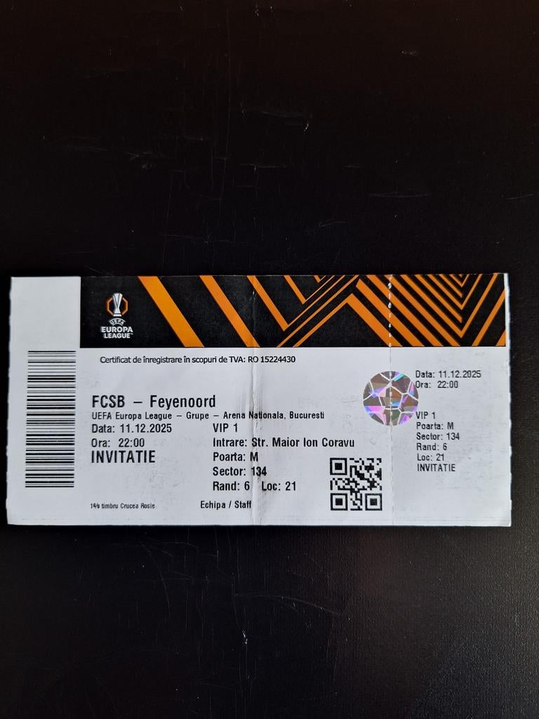 Ticket  FCSB - Feyenoord., Verzenden, Zo goed als nieuw, Feyenoord, Overige typen