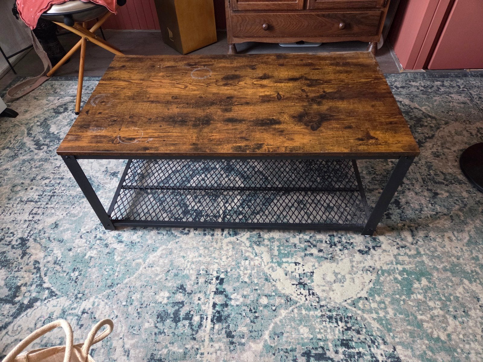 Salontafel met metalen frame en opbergrek, Ophalen