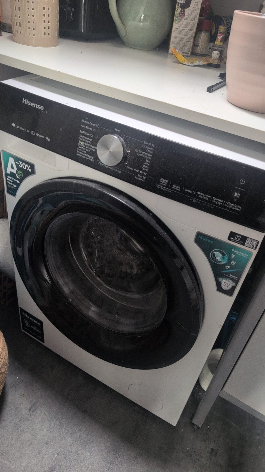Hisense Wasmachine 9kg A-30% Energieklasse, Ophalen, 8 tot 10 kg, 85 tot 90 cm, 1600 toeren of meer