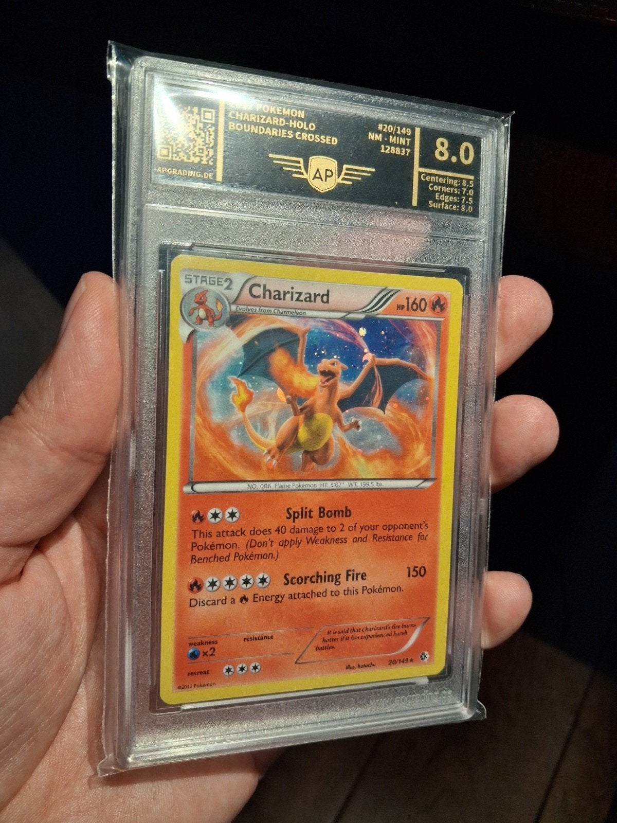 Charizard 20/149 Holo Boundaries Crossed AP 8 PSA, Ophalen of Verzenden, Zo goed als nieuw, Losse kaart, Foil