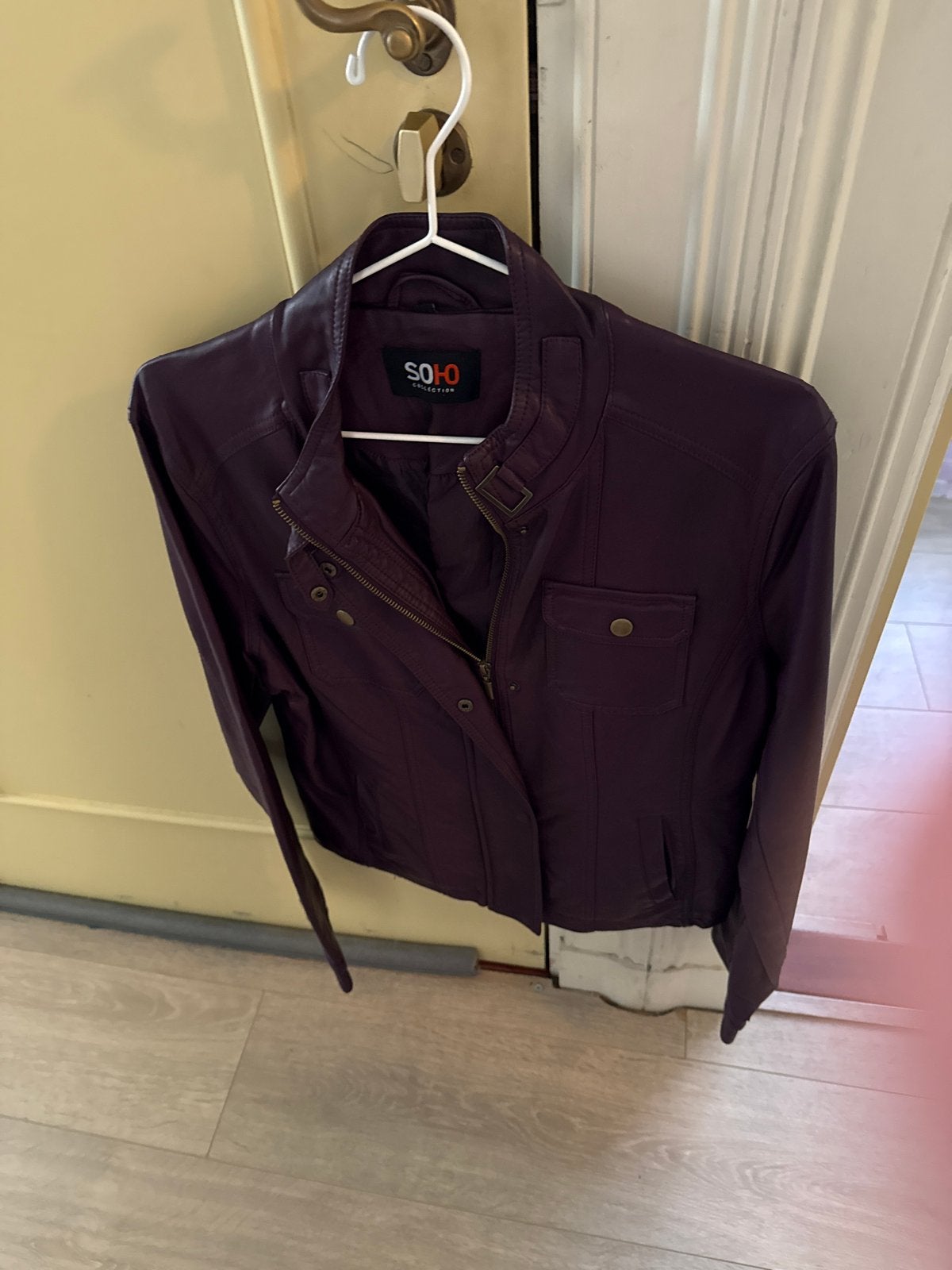 Soho Collection Paarse Leren Jas Maat M, Ophalen, Zo goed als nieuw, Maat 38/40 (M), Paars