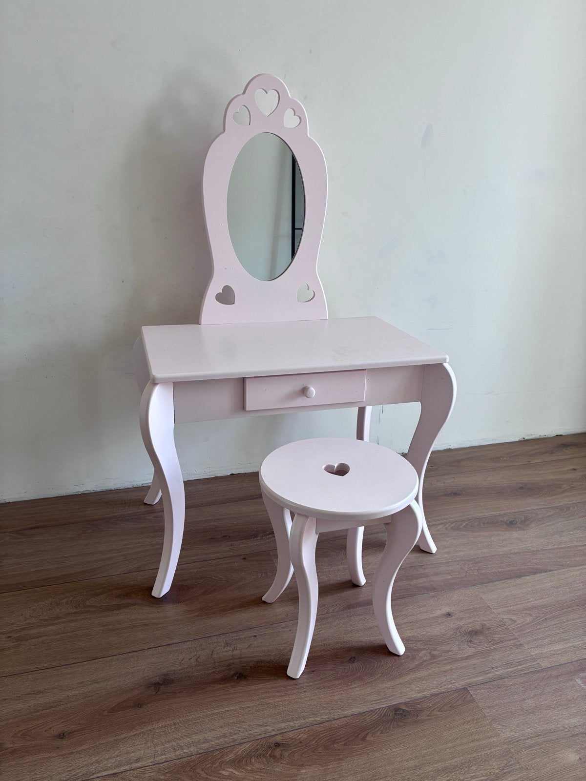 Roze kaptafel met spiegel en krukje voor kinderen, Ophalen, Zo goed als nieuw, Tafel(s) en Stoel(en)
