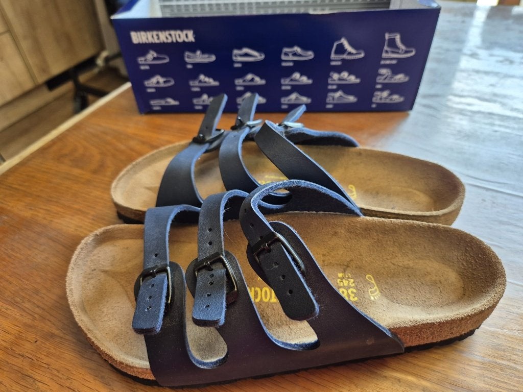 Birckenstock Florida slipper blauw 3 riempjes, Slippers, Blauw, Ophalen of Verzenden, Zo goed als nieuw