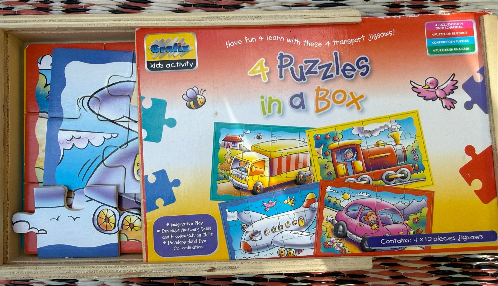 Grafix 4 Puzzels in een Doos - Transport Thema, Ophalen of Verzenden, 10 tot 50 stukjes, Zo goed als nieuw, 2 tot 4 jaar