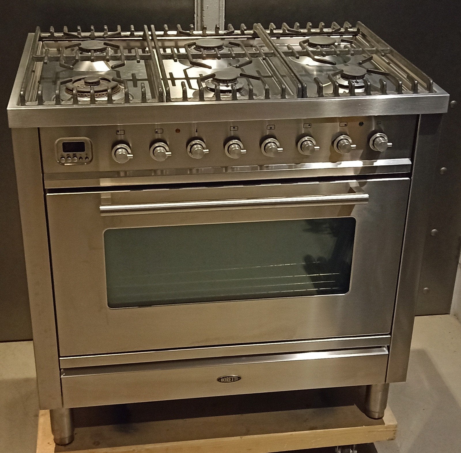 Nette RVS Boretti oven gasfornuis 6 pitten XL oven, Ophalen, 60 cm of meer, Zo goed als nieuw, Gas
