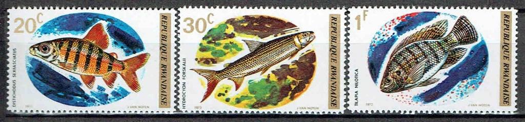 Rwanda 1973 Tropische vissen, Verzenden, Gestempeld, Dier of Natuur
