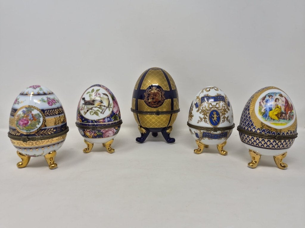 Set van 5 decoratieve porseleinen eieren – handbeschilderd, Ophalen
