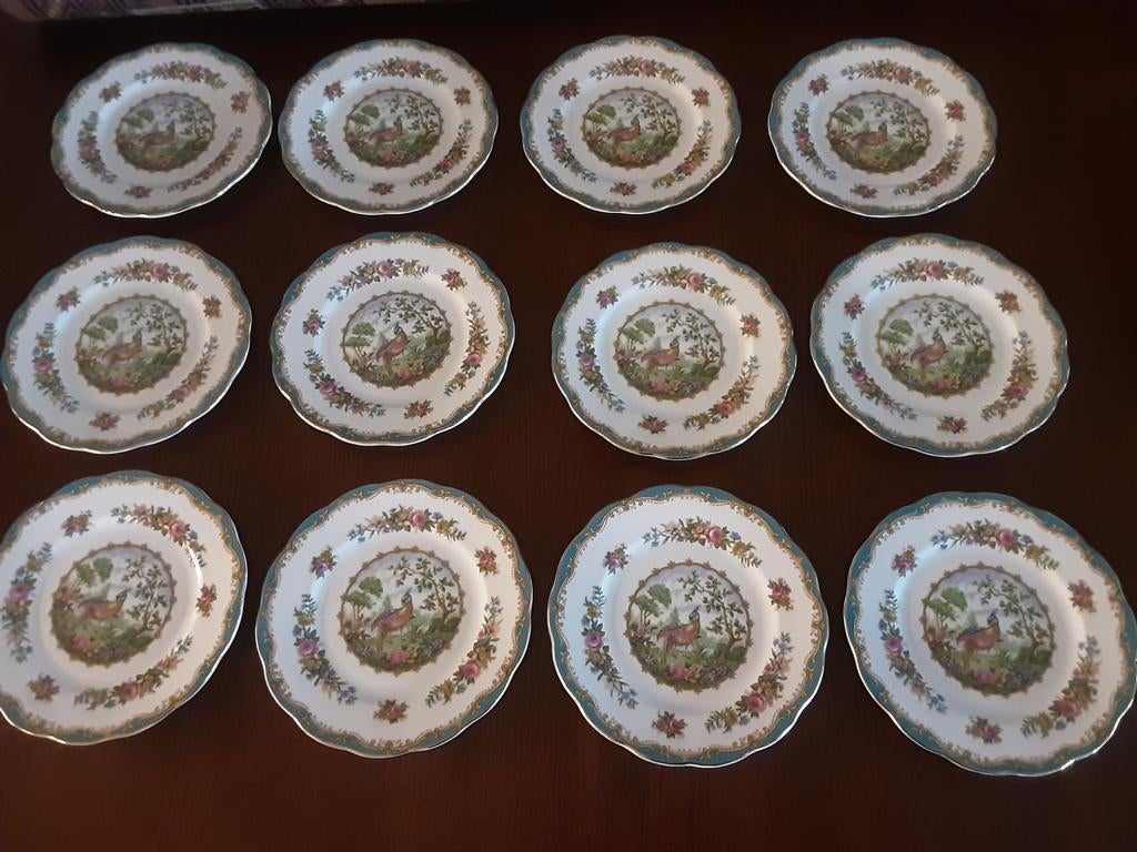 Royal Albert 12 gebaksbordjes Chelsea Bird, Antiek en Kunst, Antiek | Servies los, Ophalen of Verzenden