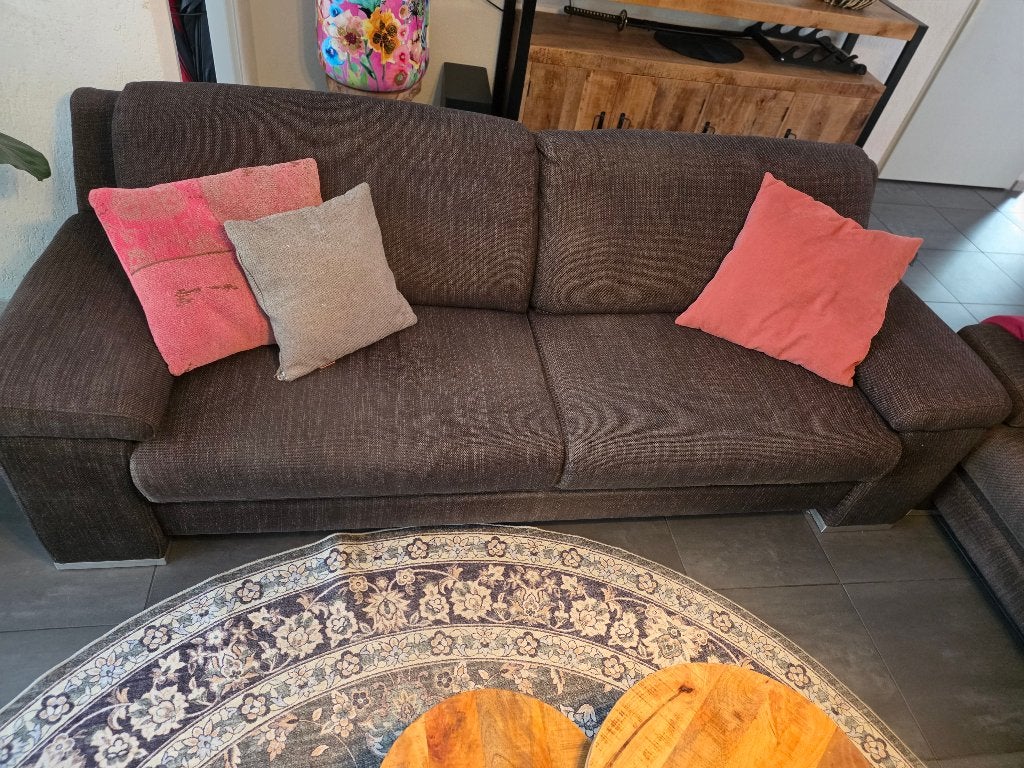 2 + 2 1/2 zits bankstel bruin, stof, Ophalen, Gebruikt, Overige maten, 75 tot 100 cm