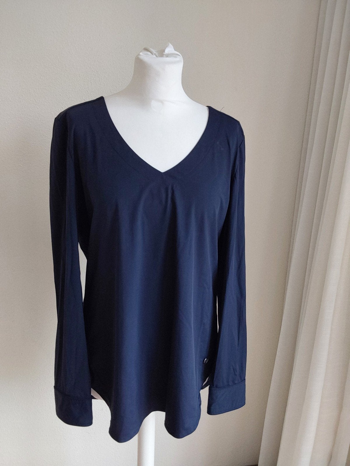 Prachtige donkerblauwe top van My Pashion maat XL,travelstof, Kleding | Dames, Zo goed als nieuw, Lange mouw, My Pashion, Verzenden