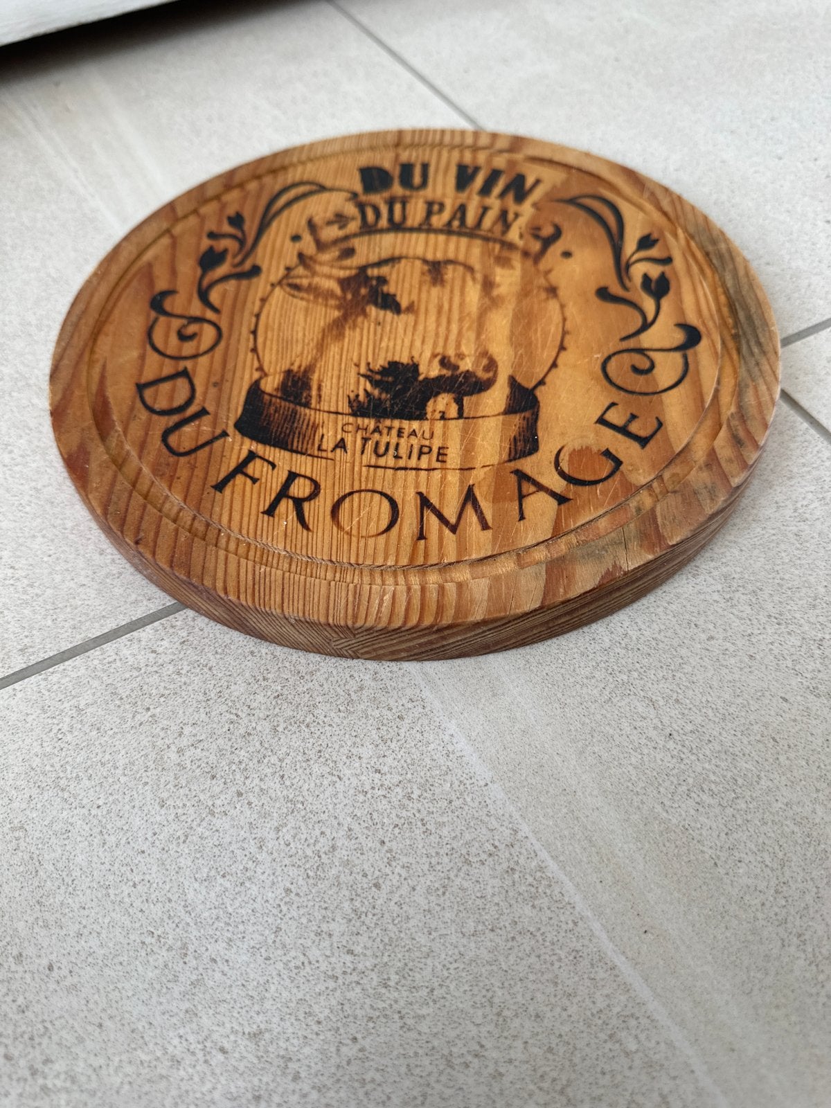 Houten kaasplankje 'Du Vin Du Pain Du Fromage', Ophalen