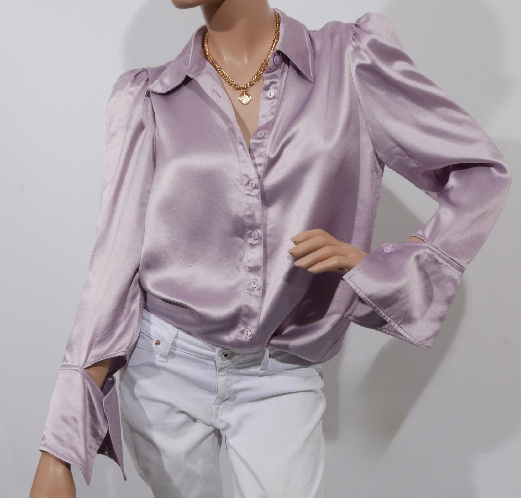 ISABELLE BLANCHE satijnen blouse maat 36 ZGAN, Ophalen of Verzenden, Zo goed als nieuw, Maat 36 (S), Paars