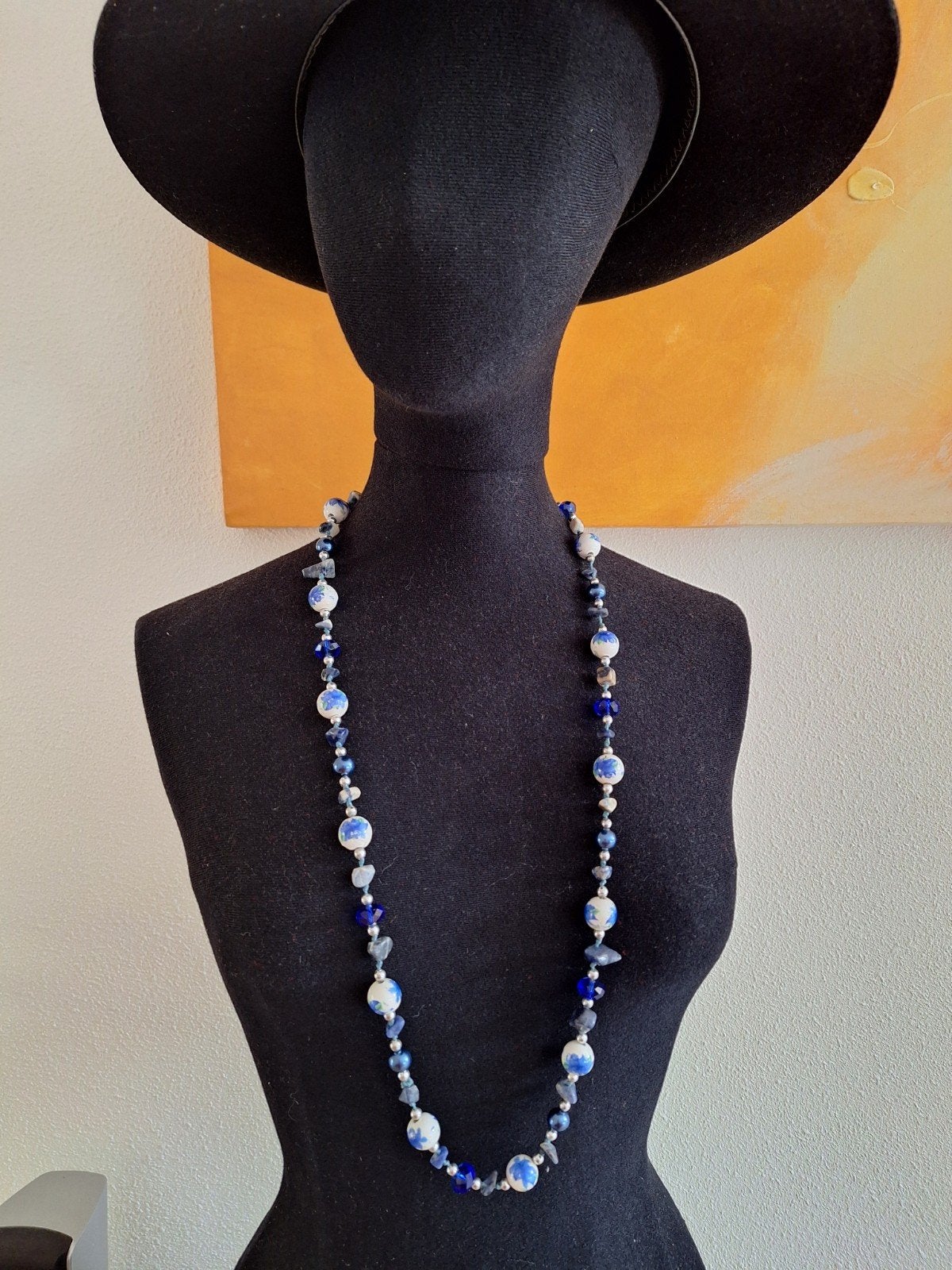 Ketting met stenen kralen, Ophalen of Verzenden, Zo goed als nieuw, Blauw, Steen of Mineraal