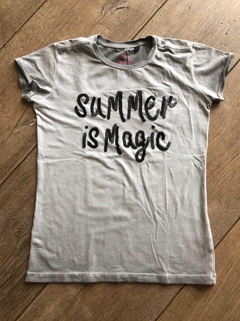 Tom Du T-shirt grijs met zwarte pailletjes maat 140/146, Gebruikt, Meisje, Ophalen of Verzenden, Tom Du