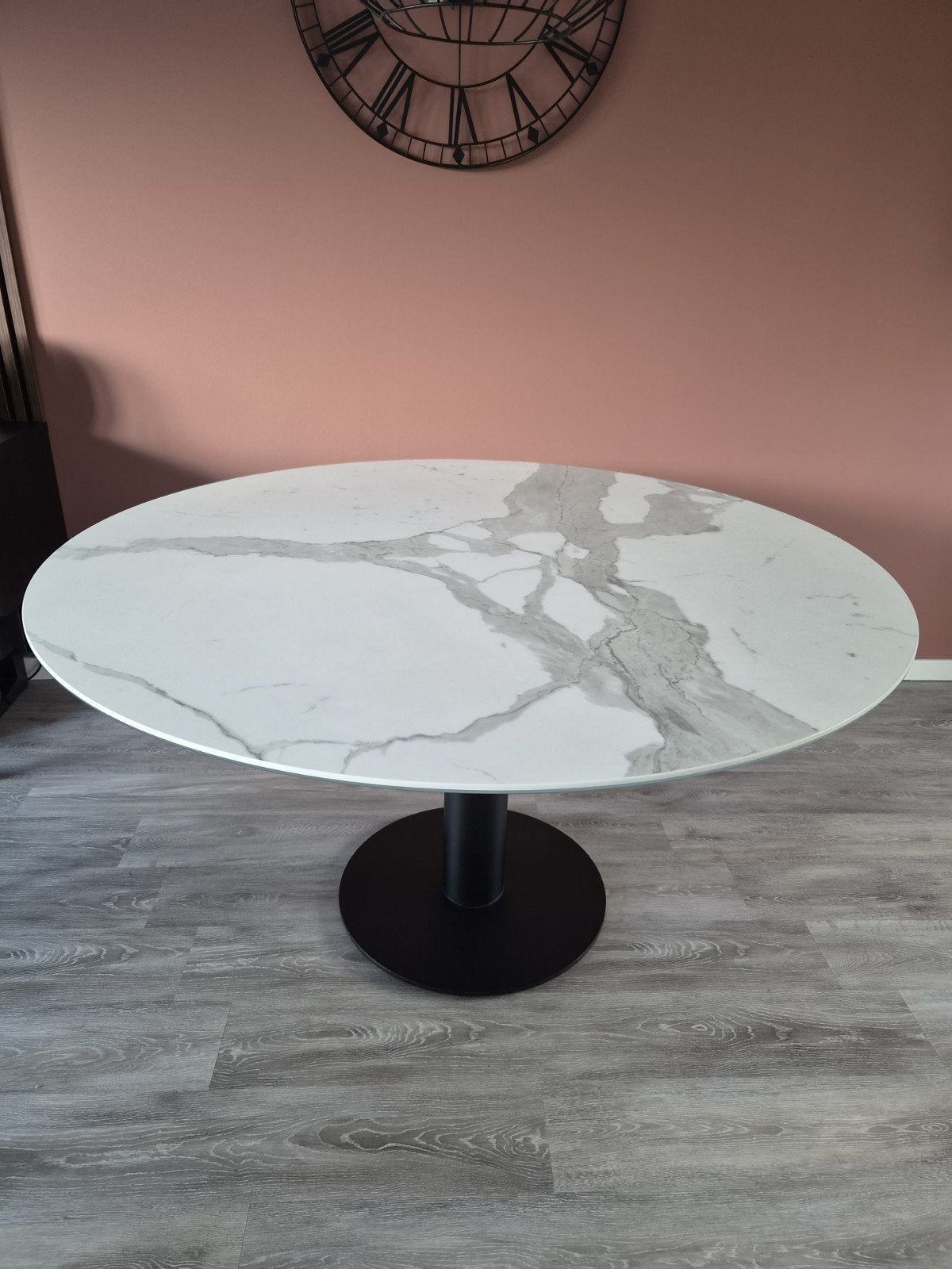 Ronde eettafel 140cm marmerlook - Goossens, Overige materialen, Gebruikt, Rond, Ophalen
