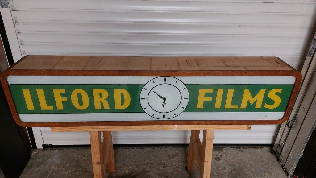 Vintage Ilford Films Lichtbak met Klok - "City" Amsterdam, Ophalen of Verzenden