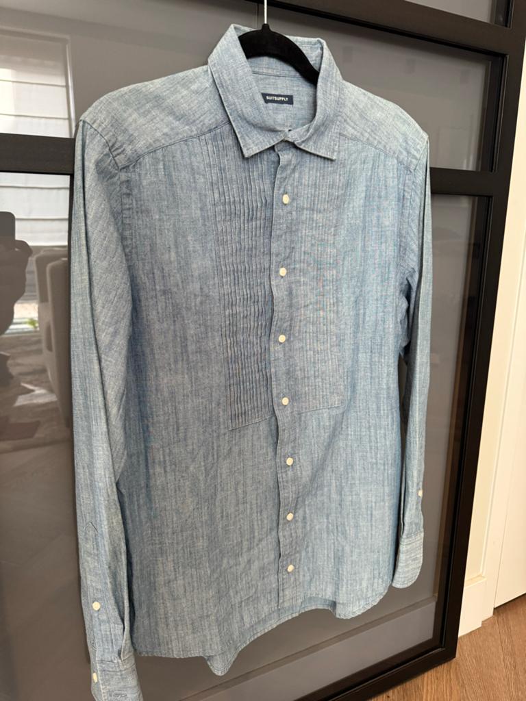 Suitsupply overhemd met plooien, Kleding | Heren, Overhemden, Ophalen of Verzenden, Zo goed als nieuw, Blauw, Halswijdte 39/40 (M)