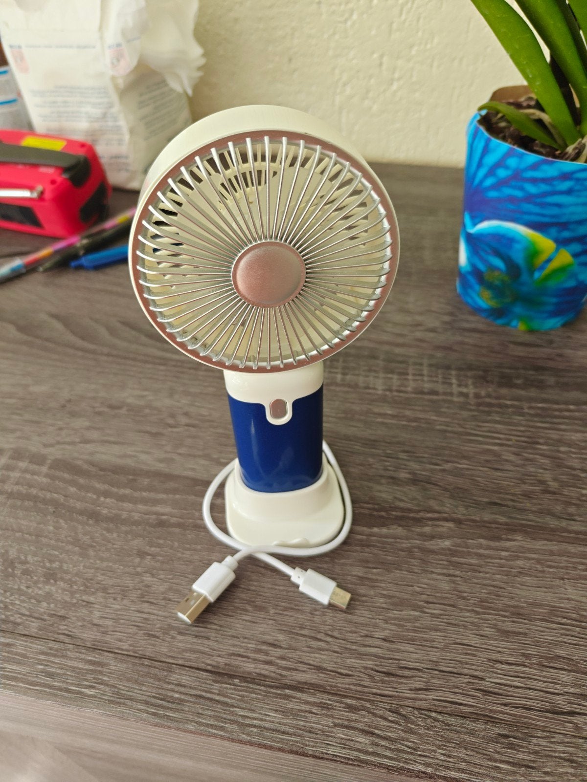 een hand waaier met donker blauw, Ophalen of Verzenden, Plafondventilator