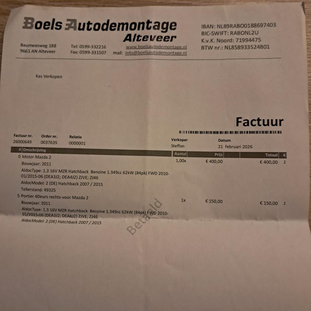 Motor Mazda2 1,3 62 KW .Bj.2007-2015,  49325 km.gelopen, Ophalen