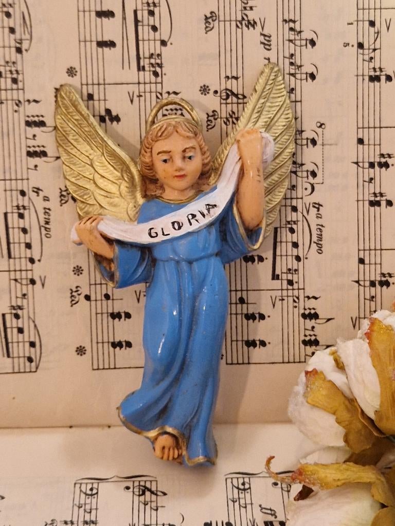 Vintage engel- kunststof. "Blauw/goud- Gloria"., Antiek en Kunst, Verzenden