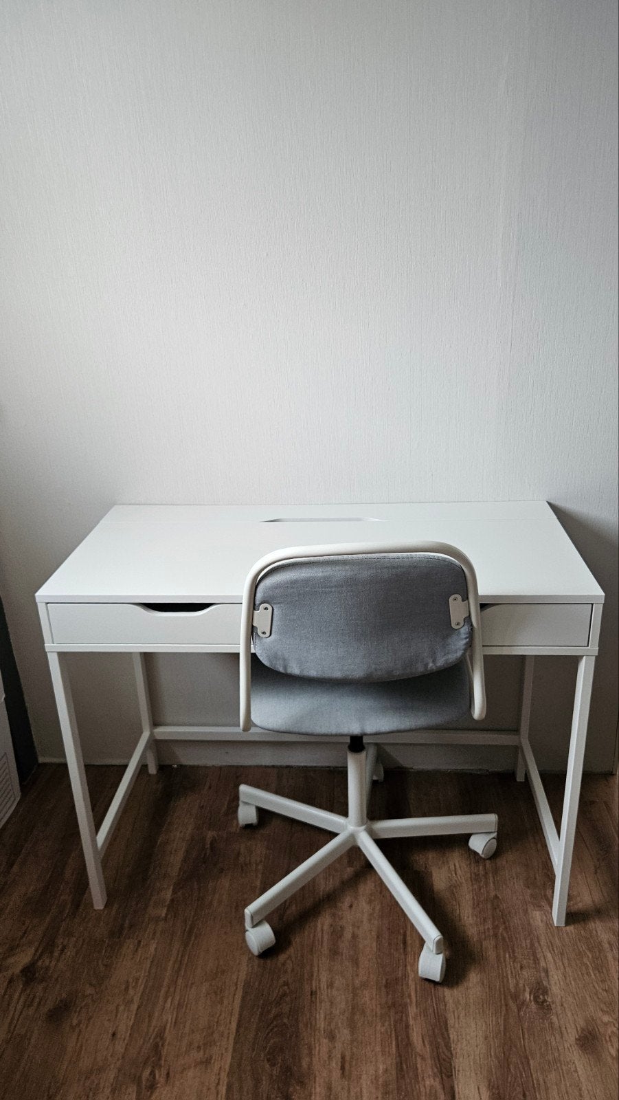 IKEA ALEX bureau + ÖRFJÄLL bureaustoel - wit/lichtgrijs, Ophalen, Met lades, Gebruikt, Spaanplaat of MDF