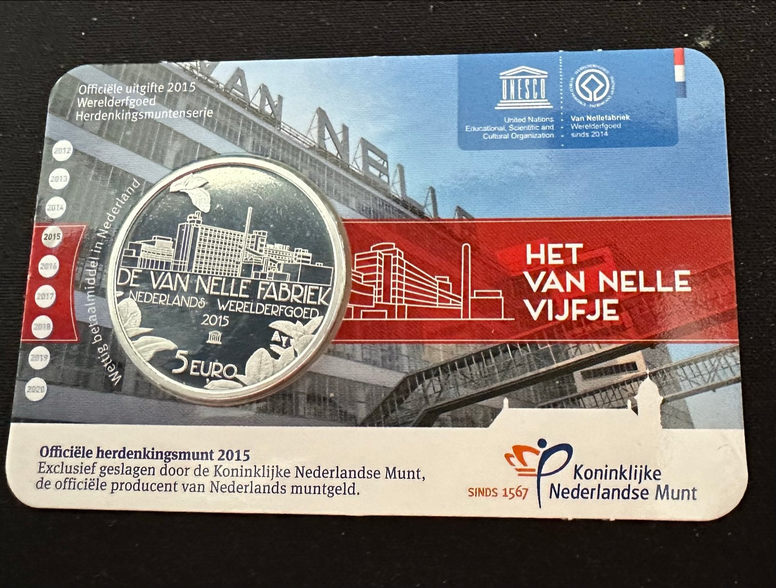 Zwaar verzilverde €5 munt - Van Nelle Fabriek 2015, Ophalen of Verzenden, Koningin Beatrix, Euro's, Losse munt